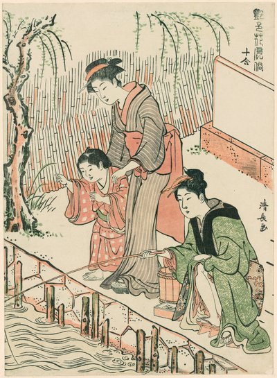 Rybaření, ze série "Soubor deseti krásek v květinových stylech (Enshoku hana fuzoku ju awase)" od Torii Kiyonaga