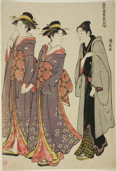 Ven na procházku, ze série "Sbírka současných krás požitkářských čtvrtí (Tosei yuri bijin awase)" od Torii Kiyonaga