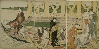 Výletní lodě pod mostem Azuma od Torii Kiyonaga