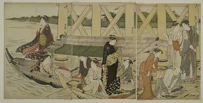 Výletní čluny pod mostem Azuma, kolem roku 1784 od Torii Kiyonaga