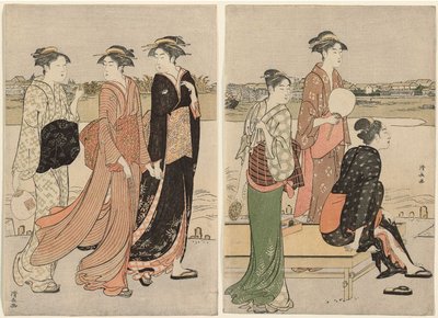 Letní soumrak na břehu řeky Sumida od Torii Kiyonaga