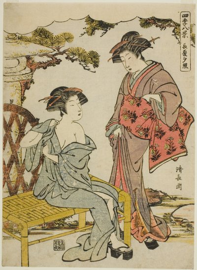 Západ slunce záře pozdního léta (Choka no sekisho), ze série "Osm scén čtyř ročních období (Shiki hakkei)" od Torii Kiyonaga