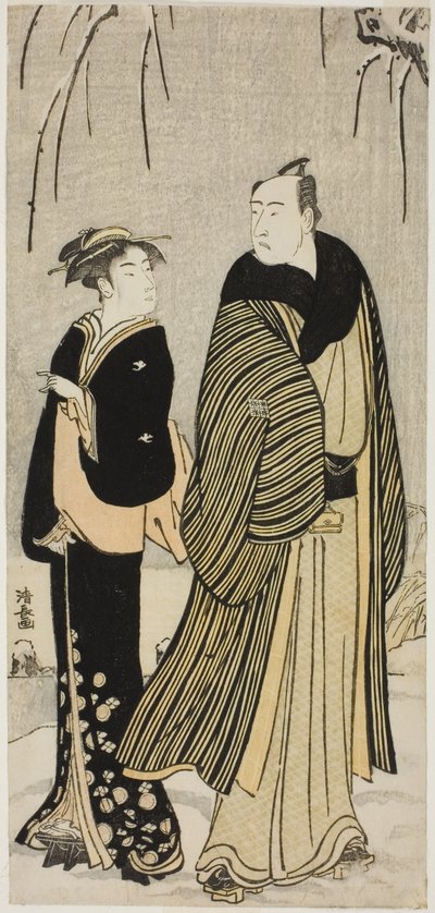 Herec Matsumoto Koshiro IV a gejša z nepojmenované série grafik zobrazujících herce v soukromém životě od Torii Kiyonaga
