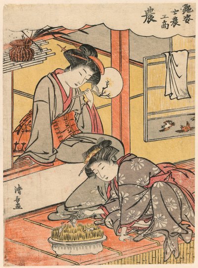 Farmář (No) ze série Krásky ilustrující čtyři společenské třídy (Adesugata shi no ko sho) od Torii Kiyonaga