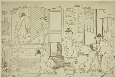 První koupel nového roku (Yudono hajime), z ilustrované knihy "Barvy trojitého úsvitu (Saishiki mitsu no asa)" od Torii Kiyonaga