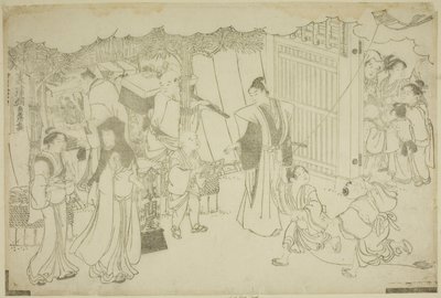 První den podnikání (Akinai hajime), z ilustrované knihy "Barvy trojitého úsvitu (Saishiki mitsu no asa)" od Torii Kiyonaga