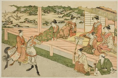 První jízda na koni nového roku (Uma norizome), z ilustrované knihy "Barvy trojitého úsvitu (Saishiki mitsu no asa)" od Torii Kiyonaga