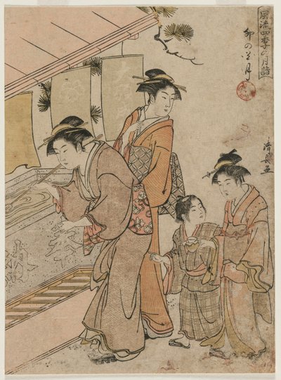 Čtvrtý měsíc ze série Módní měsíční návštěvy chrámů ve čtyřech ročních obdobích, 1784. od Torii Kiyonaga