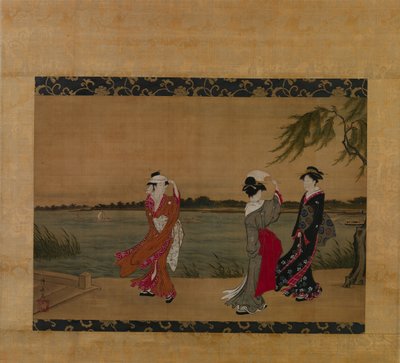 Tři dívky na břehu řeky, počátek 19. století. od Torii Kiyonaga