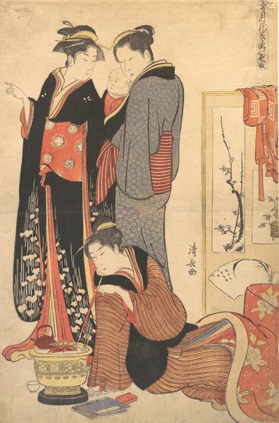 Dvě ženy stojící, držící dítě, ca. 1785. od Torii Kiyonaga