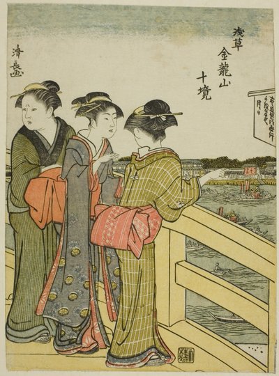 Pohled z mostu Azuma, ze série "Deset okrsků chrámu Kinryuzan v Asakusa (Asakusa Kinruzan jikkei)" od Torii Kiyonaga