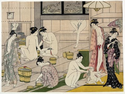 Ženy ve veřejných lázních. Japonský tisk od Torii Kiyonaga (1752-1815), kolem roku 1785. Škola Torii (ukiyo-e nebo ukiyo e). od Torii Kiyonaga