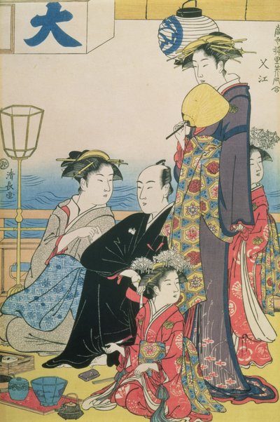 Women of the Gay Quarters, pravý panel diptychu (barevný dřevořez) (viz také 114571) od Torii Kiyonaga