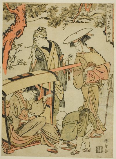 Yumoto, ze série "Sedm slavných horkých pramenů Hakone (Hakone shichito meisho)" od Torii Kiyonaga