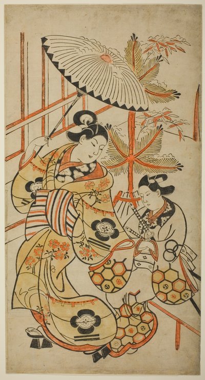 Herci Matsumoto Hyozo jako kurtizána a Nakagawa Hanzaburo jako mladý muž od Torii Kiyonobu I