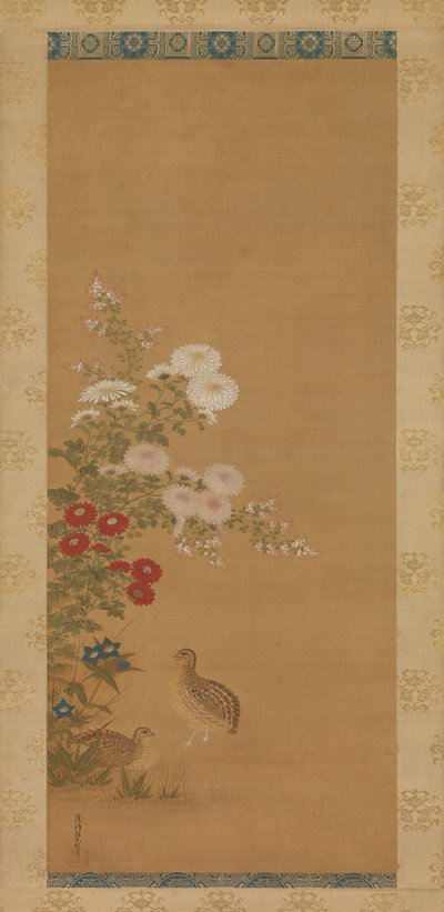 Křepelka a podzimní květiny, konec 17. století. od Tosa Mitsuoki