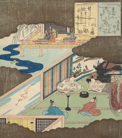 Interiér paláce s rozhovory šlechticů, ca. 1820. od Totoya Hokkei