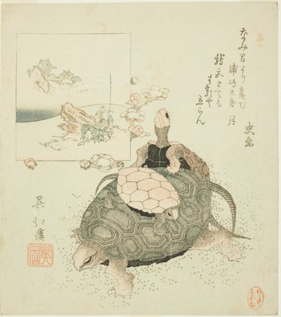 Sea turtles and Urashima Taro od Totoya Hokkei