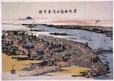 Chrám Kinryuzan Senso-ji ve východním hlavním městě (Edo) kolem roku 1820 (dřevotisk) od Toyota Hokkei