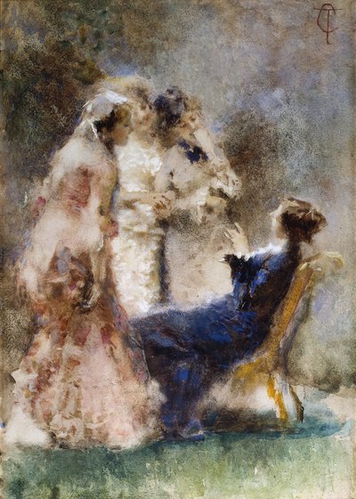 High Life (Pikantní rozhovor) par Cremona, Tranquillo (1837-1878). Akvarel na kartonu, rozměr : 52x36,5 od Tranquillo Cremona