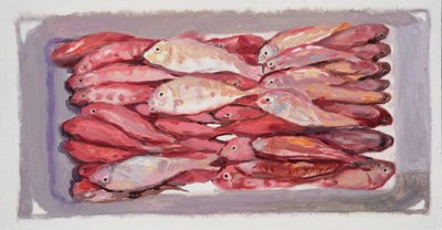 Rybí bedna 4 (Billingsgate, Londýn), 2016 (olej na desce) od Trevor Burgess