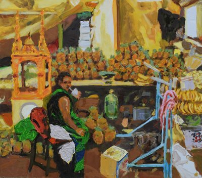 Ananasová trilogie 2 (Mexico City), 2018 (olej na desce) od Trevor Burgess