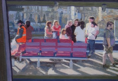 Pohled z okna vlaku, 2010 (olej na desce) od Trevor Burgess