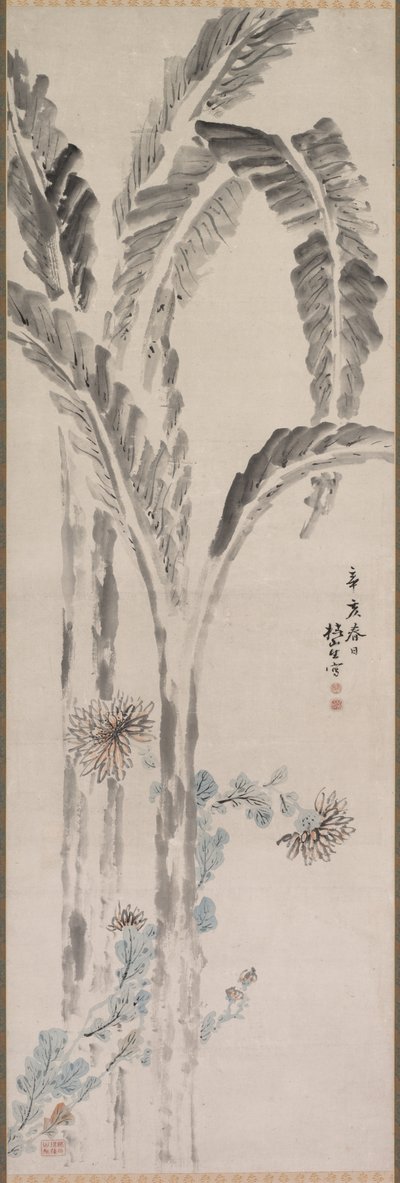 Banánovník a chryzantéma, 19. století. od Tsubaki Chinzan