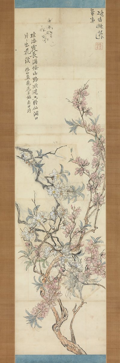 Červené a bílé květy broskvoně, přípravný náčrt, 1843. od Tsubaki Chinzan