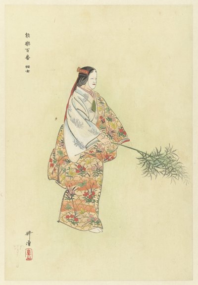 Herec v No Play Hanjo Noh herec z Noh hry Hanjo Hanjo (název na objektu) Play a Hundred Noh (název série) Nogaku hyakuban (název série na objektu) od Tsukioka Kogyo