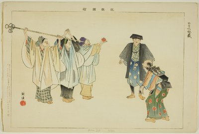 Rokujizo (Kyogen), from the series "Pictures of No Performances (Nogaku Zue)" od Tsukioka Kogyo