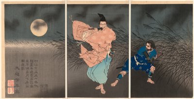 Fujiwara no Yasumasa hraje na flétnu v měsíčním světle od Tsukioka Yoshitoshi