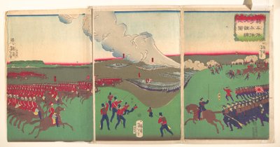 Ilustrace jízdy, pěchoty a ustupujících vojáků (Kiheitai, hoheitai, daichōren no zu) od Tsukioka Yoshitoshi
