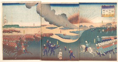 Manévry tří kategorií francouzských a anglických vojáků (Furansu Igirisu sanhei ōchōren no zu) od Tsukioka Yoshitoshi