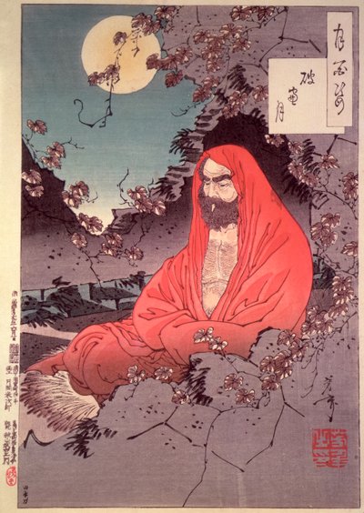 Meditace měsíčním světlem, (barevný dřevořez) od Tsukioka Yoshitoshi