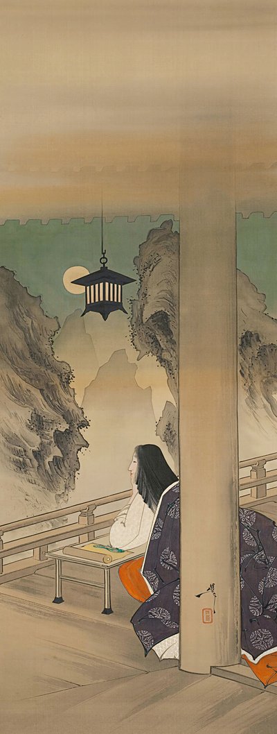 Murasaki Shikibu ve společnosti Ishiyamadera Hand MP, Base d Sound Te p Hayashi t. .. .. , komár. 1892. od Tsukioka Yoshitoshi