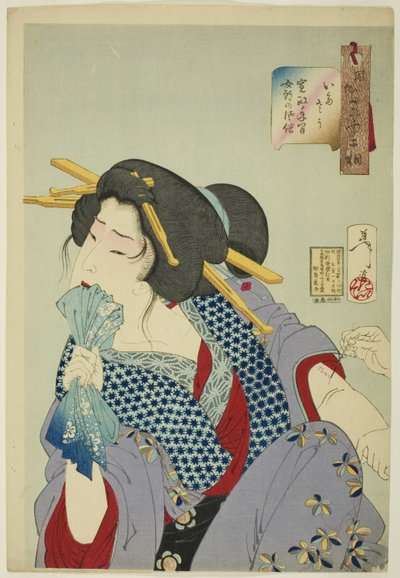 Bolestivé (Itaso), ze série "Třicet dva aspektů žen (Fuzoku sanjuniso)" od Tsukioka Yoshitoshi