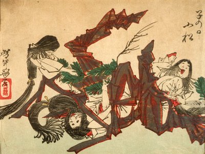 Ziehen von Kieferntrieben am Tag der Ratte od Tsukioka Yoshitoshi