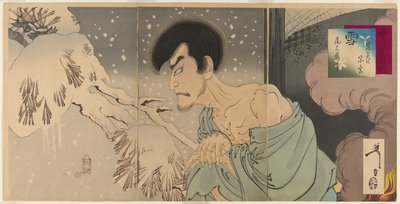 Tear c a r Onoe Kikugoro V jako Te Priest Sogen (Yuki: Iwakura Sogen Onoe Baiko), z Te Serie "S w, Moon a Fo Uers (Setsugekka no Uchi) od Tsukioka Yoshitoshi
