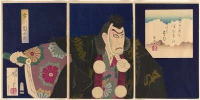 Herec Ichikawa Danjuro IX jako Musashibo Benkei ve hře "Seznam předplatitelů (Kanjincho)" od Tsukioka Yoshitoshi