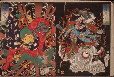 Krieger auf Schädel; Kintoki überwältigt einen Dämon od Tsukioka Yoshitoshi