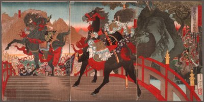 Zhang Fei na dlouhém šikmém mostě odhání milion vojáků Wei mocným pohledem od Tsukioka Yoshitoshi