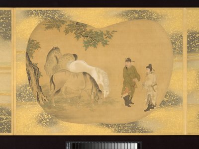 Album vějířovitých obrazů postav, ptáků a květin od Tsunenobu Kano