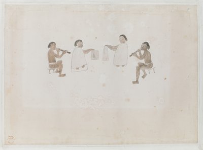 Přidat MS 15508 f.11 Musicians of Tahiti, červen 1770 (akvarel na papíře) od Tupaia Tupaia