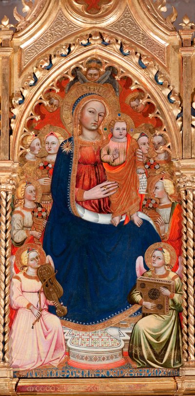 Panna a dítě obklopené anděly a svatými, detail (olej na panelu od Turino Vanni