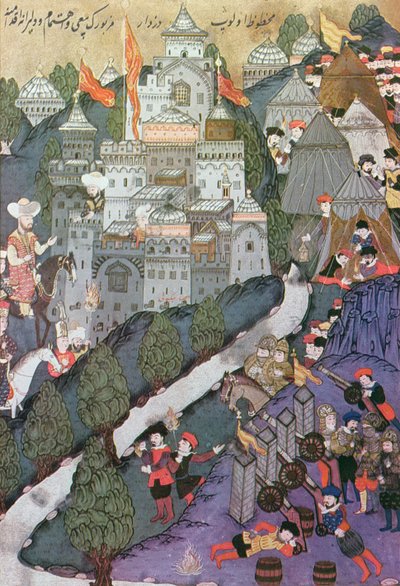 Bitva u Nicopolis, 25.-28. září 1396, faksimile miniatury uchovaná v muzeu Topkapi v Istanbulu od Turkish School
