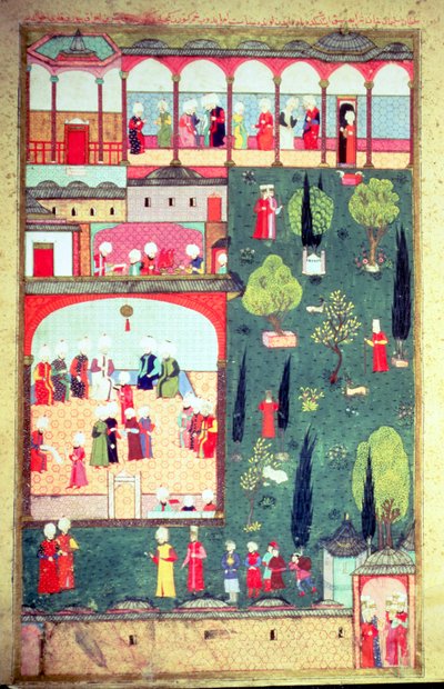 H 1524 f.242r Rada ministrů v paláci Topkapi, z 