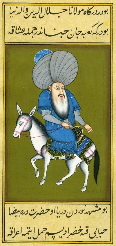 Nasreddin Hodja jede na koni pozpátku od Turkish School