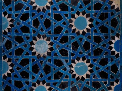 Panel z fajánse zdobený geometrickými motivy z Konya, Turecko, Seljuk Civilization od Turkish School