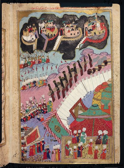 TSM H.1524 Vojska Sulejmana Nádherného (1484-1566) obléhající křesťanskou pevnost, z Lokmanova "Hunername", 1588 (viz také 182451) od Turkish School
